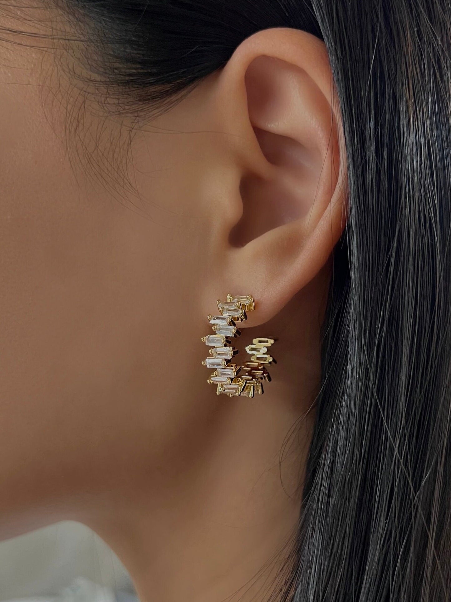 GOLD CZ DIAMOND HOOP EARRINGS