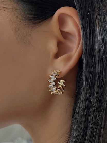 GOLD CZ DIAMOND HOOP EARRINGS